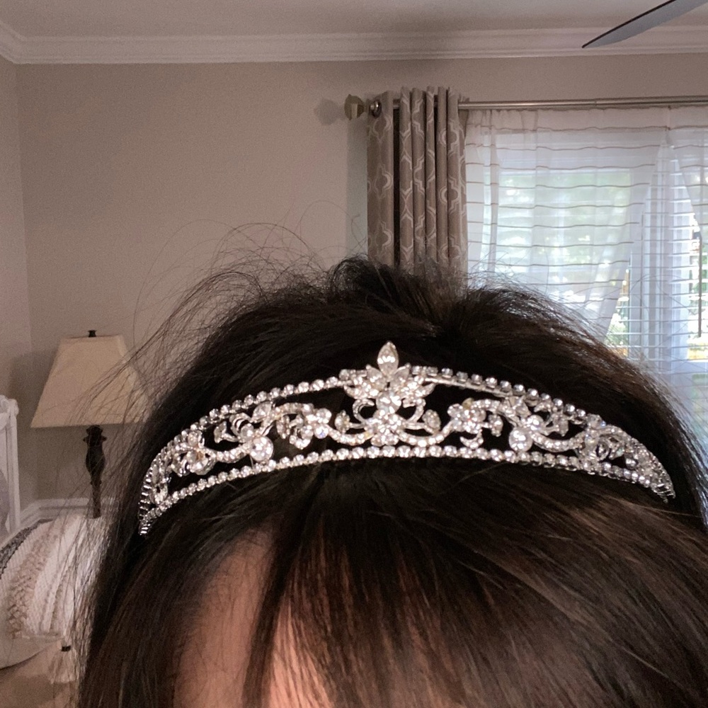 Diadem . Used . Silver and white Crystals.